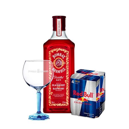 Combo Gin Bombay Bramble + 4 Red Bull Tradicional  + 1 Taça de Vidro