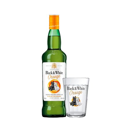 Whisky Black & White Orange - 700 ml + 1 Copo de Vidro Personalizado