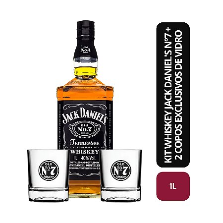 Kit Whiskey Jack Daniel's N°7 - 1L + 2 Copos Exclusivos De Vidro