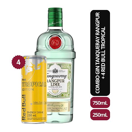 Combo Gin Tanqueray Rangpur 750ml + 4 Red Bull Tropical