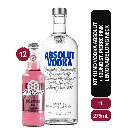 Kit 1und Vodka Absolut 1L + 12und St Pierre Pink Lemonade Long Neck 275ml