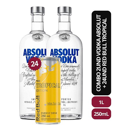 Combo 2und Vodka Absolut 1L + 24und Red Bull Tropical 250ml