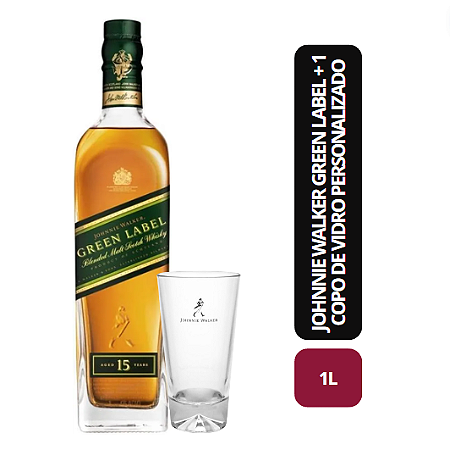 Johnnie Walker Green Label - 750ml + 1 Copo de Vidro Personalizado
