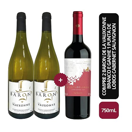 Compre 2 Baron de La Vauxonne Branco e Ganhe 1 Punta de Lobos Cabernet Sauvignon - 750ml