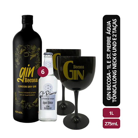 Gin Becosa - 1L + St. Pierre Água Tônica Long Neck 6 und - 275ml