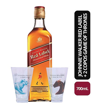 Whisky Johnnie Walker Red Label 700ml + 2 Copos Game Of Thrones (Vidro)