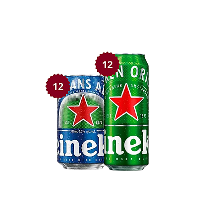Kit 1x Pack Cerveja Heineken Latão (12un) + 1x Pack Heineken Zero (12un)