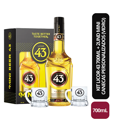 Kit Licor Diego Zamora 43 700ML + 2und Mini Canecas Personalizados (Vidro)