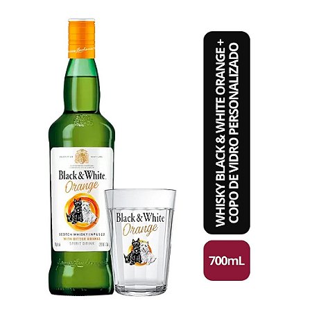 Whisky Black & White Orange - 700mL + 1 Copo de Vidro Personalizado