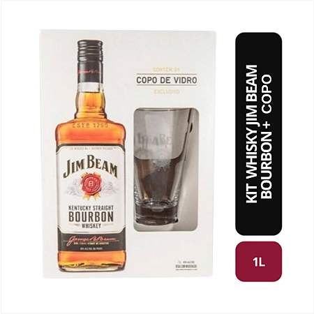Kit  Whisky Jim Beam Bourbon 1L + Copo de Vidro