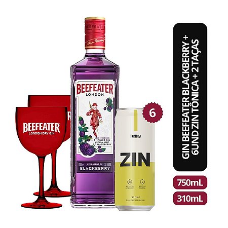 Gin Beefeater Blackberry 750ml + Zin Tônica 6x310ml + 2 Taças (Acrílico)
