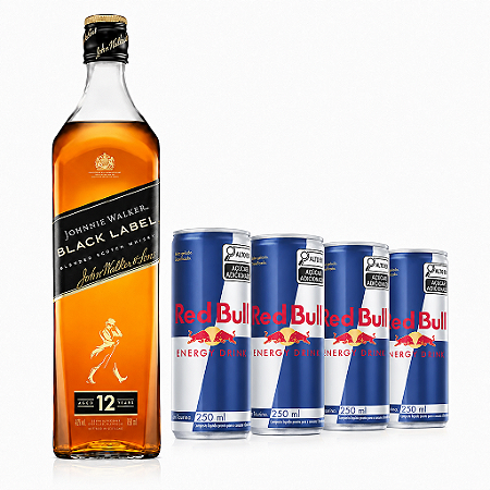 Whisky JW Black Label 1L + 4x Latas Red Bull Tradicional