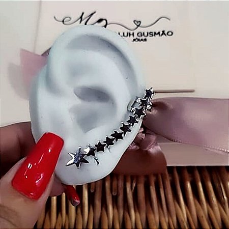 Brinco Ear Cuff Estrelas Banhado em Ródio Branco