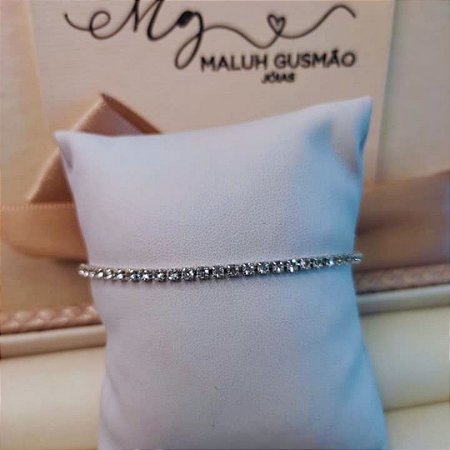 Pulseira Riviera Redonda Zircônia Cristal Banhada em Ródio Branco