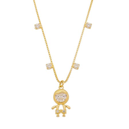Colar Menino Com Zircônias Banhado em Ouro 18K