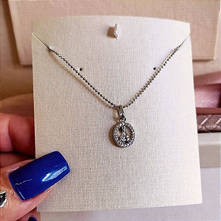 Colar Nossa Senhora Aparecida Com Zircônias  Banhado em Ródio Branco