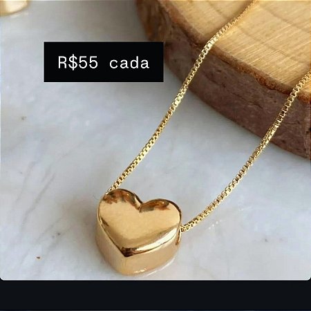 Colar Coração Liso Banhado em Ouro 18K