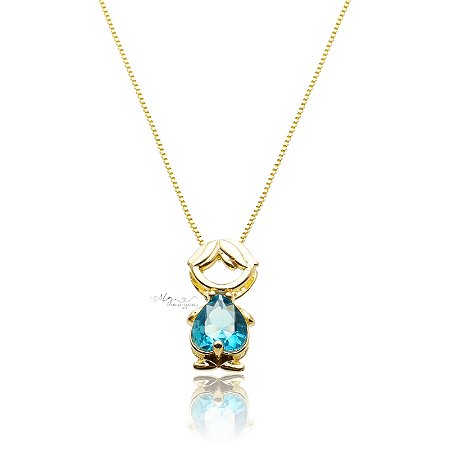 Colar Menino Com Zircônia Azul Bebê Banhado em Ouro 18K