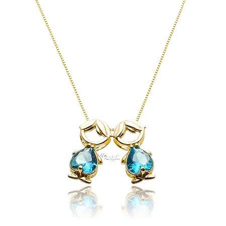Colar Dois Meninos Com Zircônia Azul Banhado em Ouro 18K