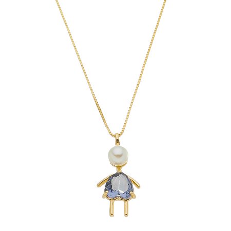 COLAR MENINA COM ZIRCÔNIA AMETISTA E PÉROLA BANHO EM OURO 18K