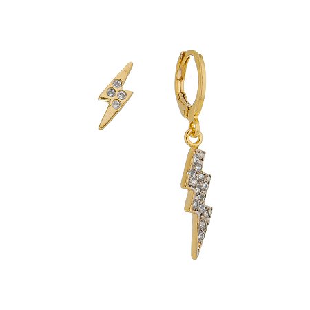 Kit Brincos Raio Com Zircônias Banhado Em Ouro 18K
