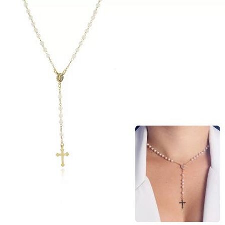 Colar Terço Nossa Senhora das Graças Banho em Ouro 18K
