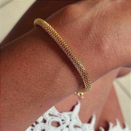 Pulseira Tela Maleável Banho em Ouro 18K
