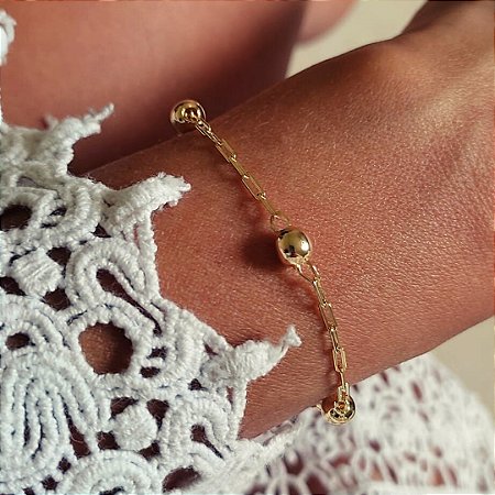 Pulseira Elos com Esferas Banho em Ouro 18K