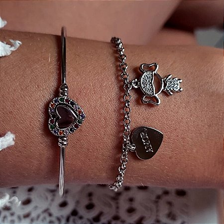 Pulseira Menina Cravejada Com Zircônias Banhada em Ródio Branco