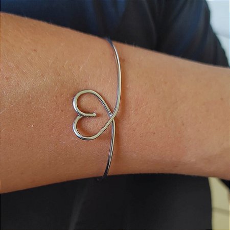 Bracelete Coração Banho Em Ródio Branco