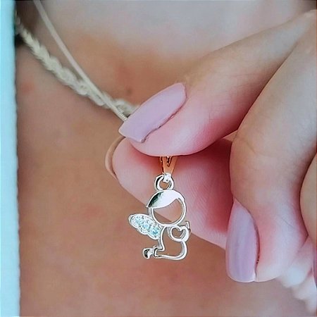 Colar Menino Anjo Com Zircônias Banho a Ouro 18K