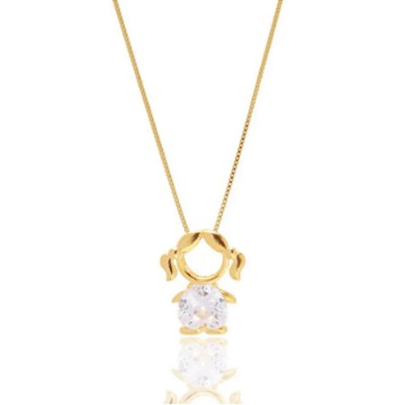 Colar Menina com Zircônia Cristal Banho em Ouro 18K