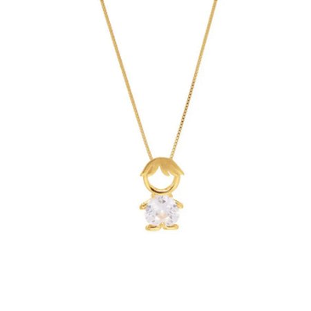 Colar Menino Com Zircônia Cristal Banho em Ouro 18K