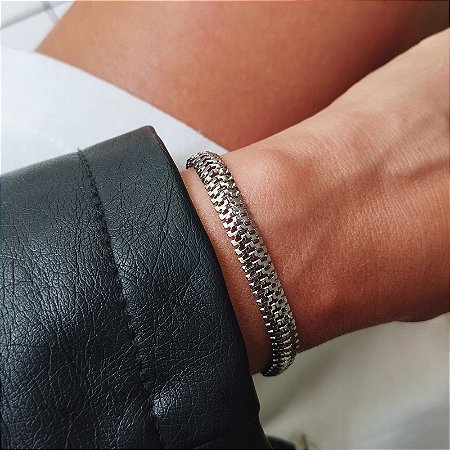 Pulseira Maleável Com Banho em Ródio Branco