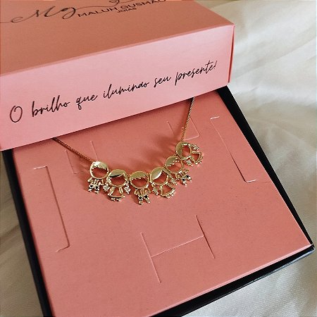 Colar 06 Filhos (as) Com Zircônias Banho em Ouro 18K