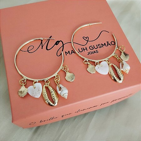 Brinco Argola Concha Com Banho em Ouro 18K