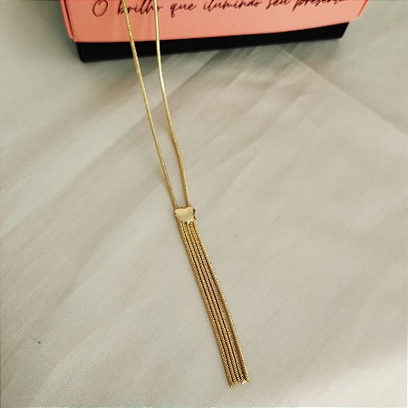 Colar Coração com Franjas Banho em Ouro 18K
