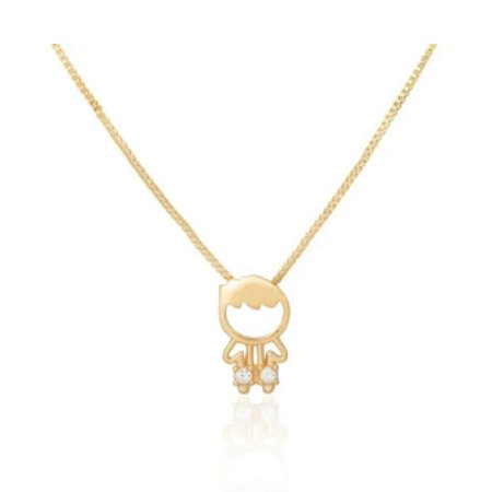 Colar 01 Filho (a) Cravejado Com zircônias Cristal Banho em Ouro 18K