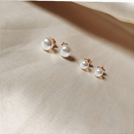 Kit Brincos Pérola Shell Banho Ouro 18K