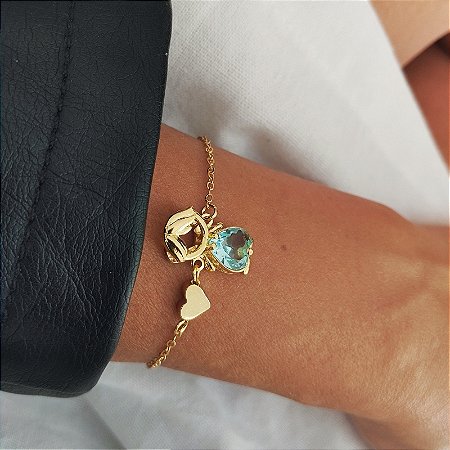 Pulseira 1 Filho(a) Com Zircônia e Coração Liso Com Banho em Ouro 18K