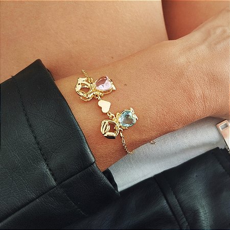 Pulseira com 02 Filhos (as) Com Banho em Ouro 18K