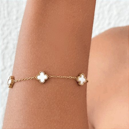 Pulseira Trevos Inspiração Virgínia Com Banho em Ouro 18K