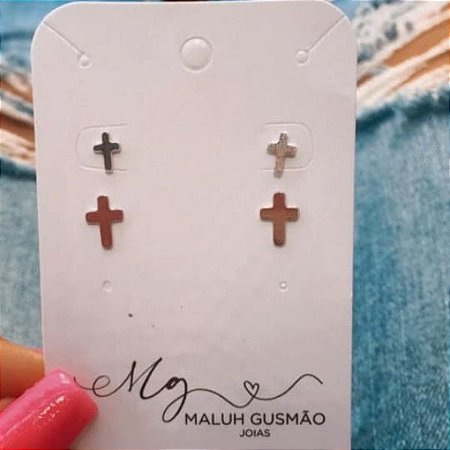 Kit Brincos Crucifixo Banhado em Ródio Branco