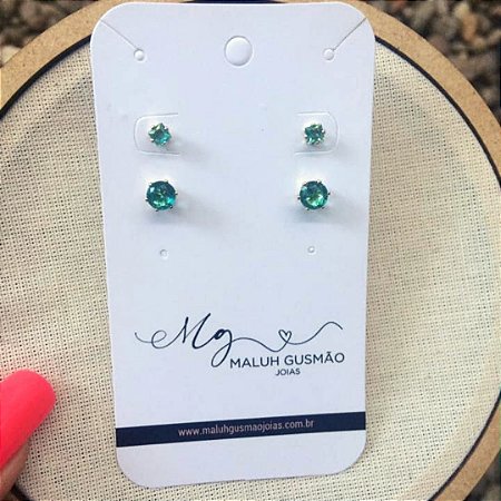 Kit brincos Pedra Turmalina Paraíba Banhado em Ouro 18K