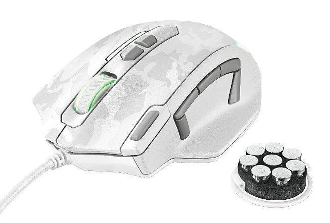 Mouse Gamer RGB GXT 155W Caldor 4000dpi Memória Interna 11 botões Peso Ajustável - Branco - Trust