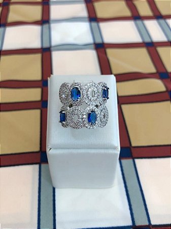 Anel Cravejado Cristal Ródio Branco
