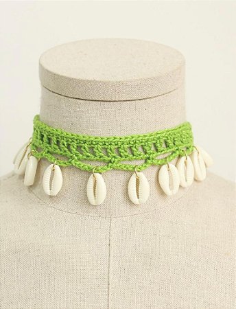 Choker Crochê Búzios Pendurados