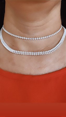 Choker Riviera Zircônias Baguete Prata