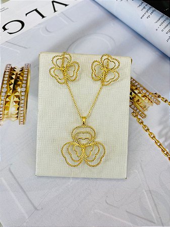 Conjunto Colar e Brinco Flor