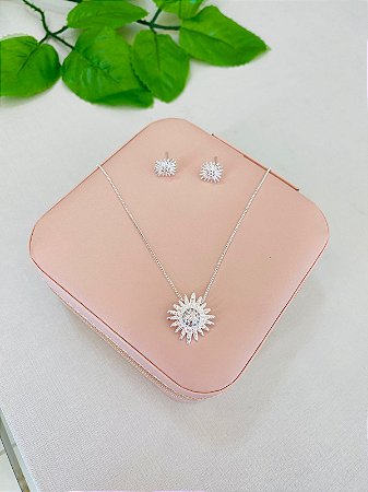 Conjunto Colar e Brinco Sol Prata
